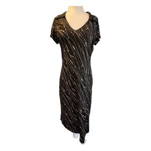Merona Floral Print Shirt Dress Black Ivory Tan Midi Sleeveless V-Neck Collared